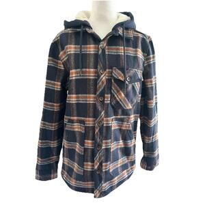 Sunrise Kingdom Men's Plaid Hooded Faux Fleece Lined Button Jacket Coat Sz S